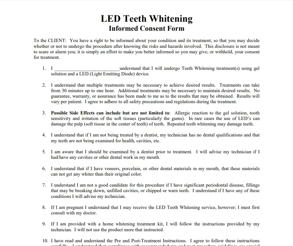 27846 teeth whitening consent form